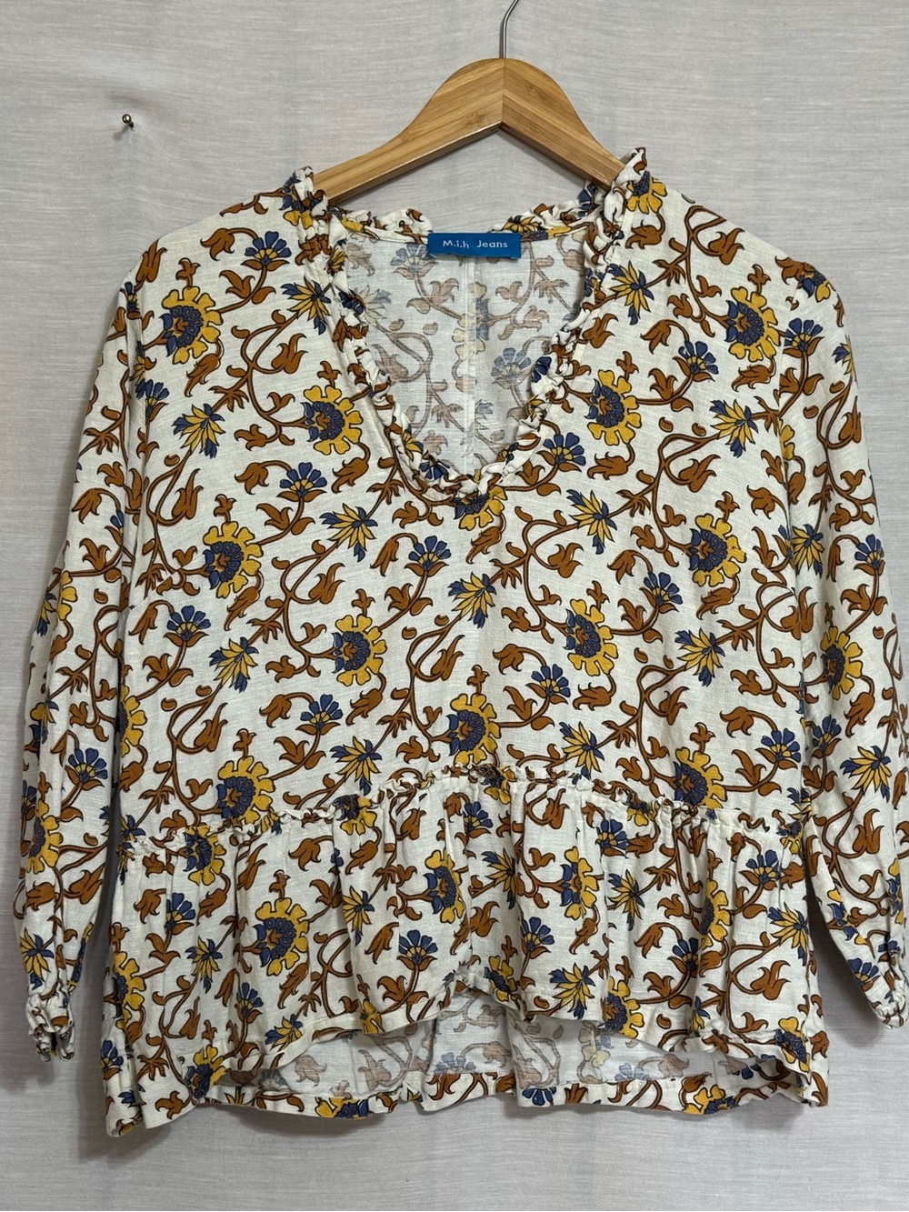 M.i.h Jeans Floral Linen Cotton Peplum Blouse Medium